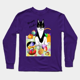 Cute Tuxedo Cat Happy Easter Copyright TeAnne Long Sleeve T-Shirt